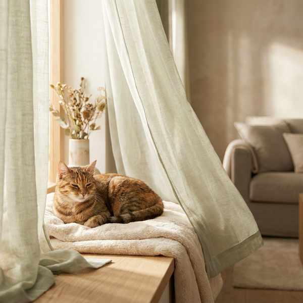 Content tabby cat lounging on a sunlit windowsill - hemp for cats