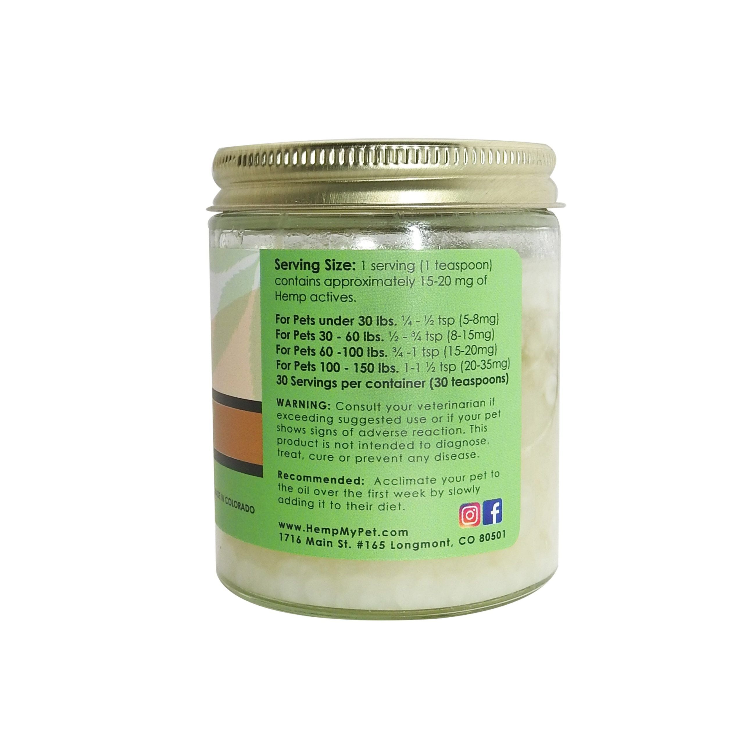 CBD Infused Organic Coconut Oil - 500mg CBD Full Spectrum side of jar with serving information