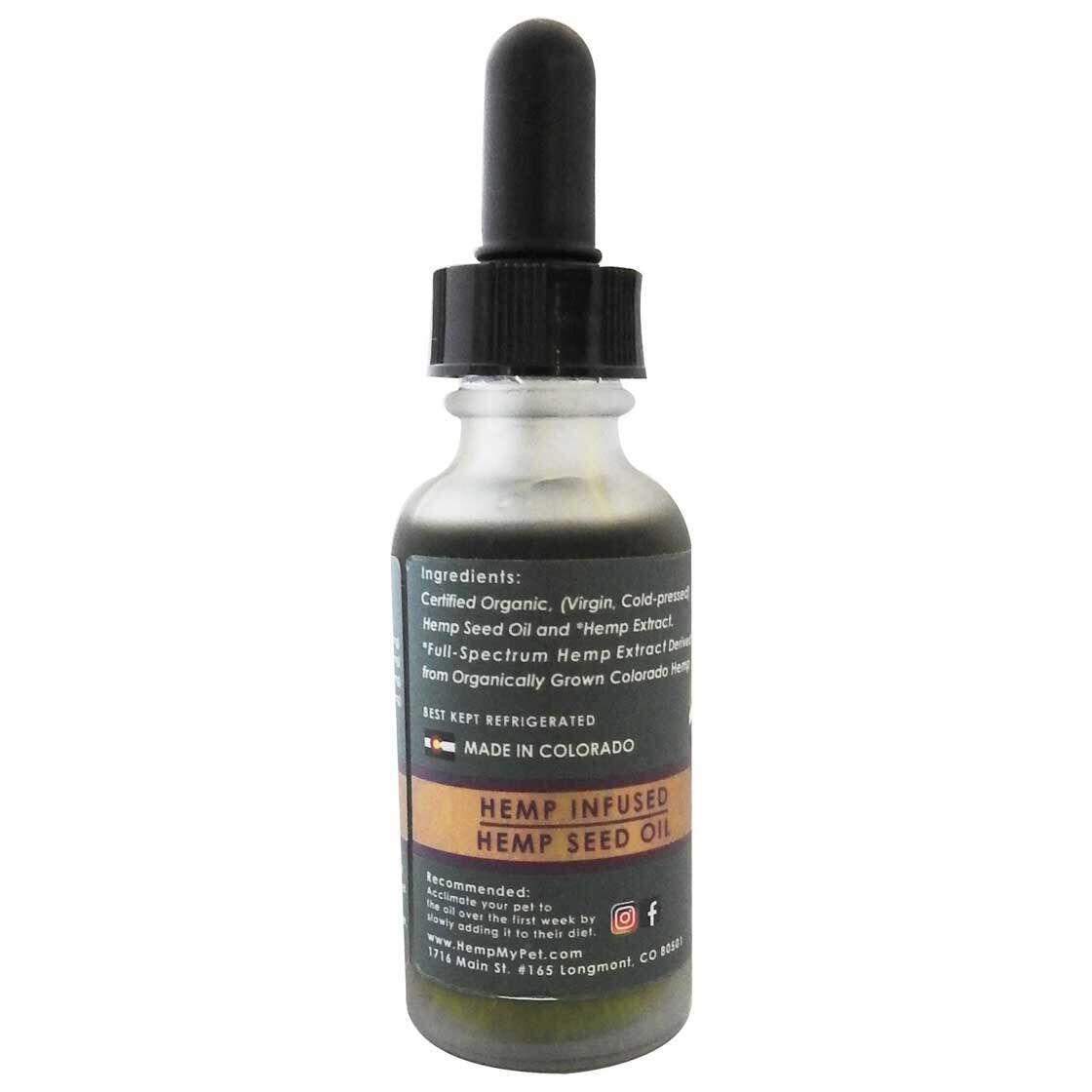 Bottle of 250 mg CBD from full spectrum hemp extract with hemp seed oil back of bottle