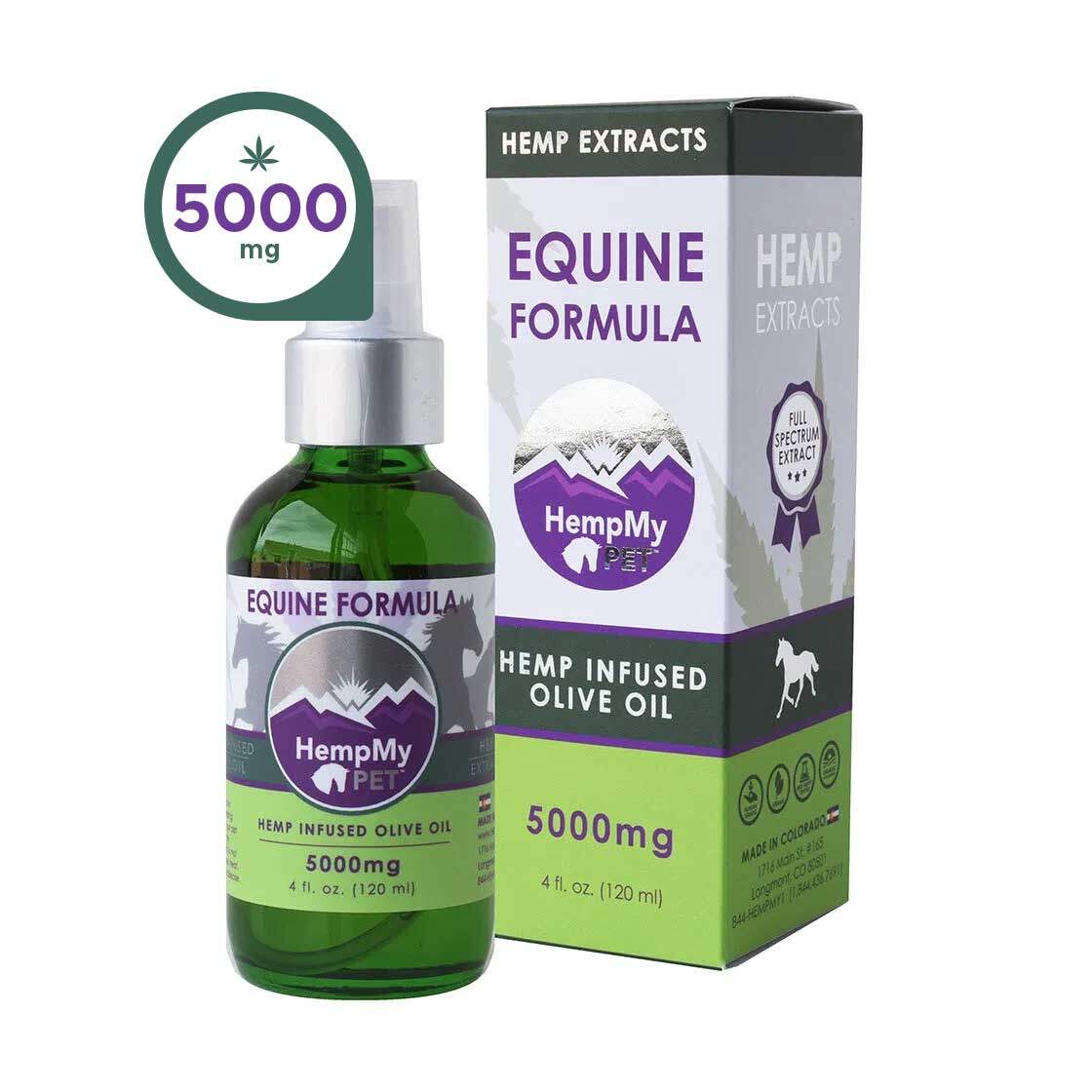 Hemp Infused Olive Oil 5000 mg CBD for Horses - 4 oz. bottle.