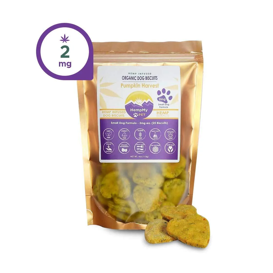 Hemp Dog Treats for small dogs front of bag